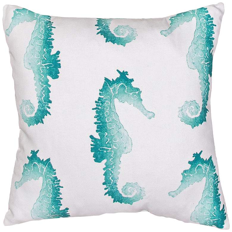 Image 1 Jaipur Veranda Blue Seahorse 18 inch Indoor-Outdoor Pillow