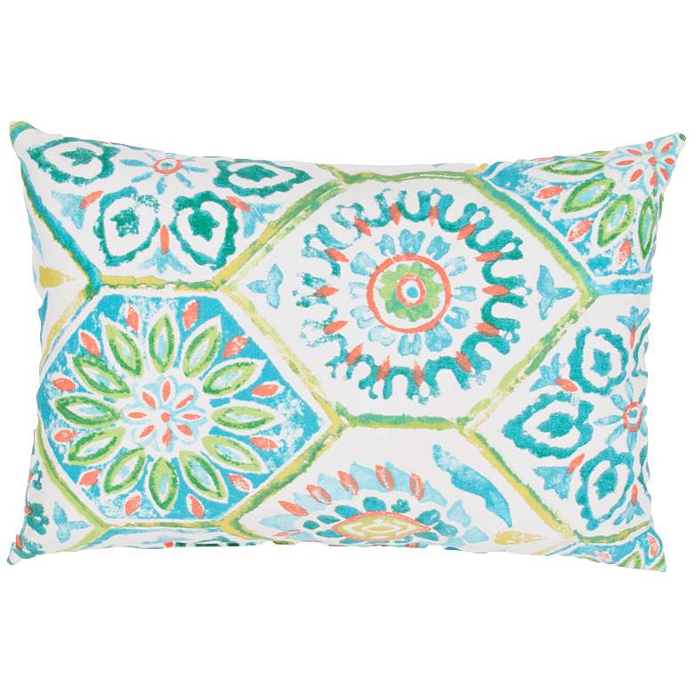 Image 1 Jaipur Veranda Tile Blue and Green 13 inchx18 inch Throw Pillow