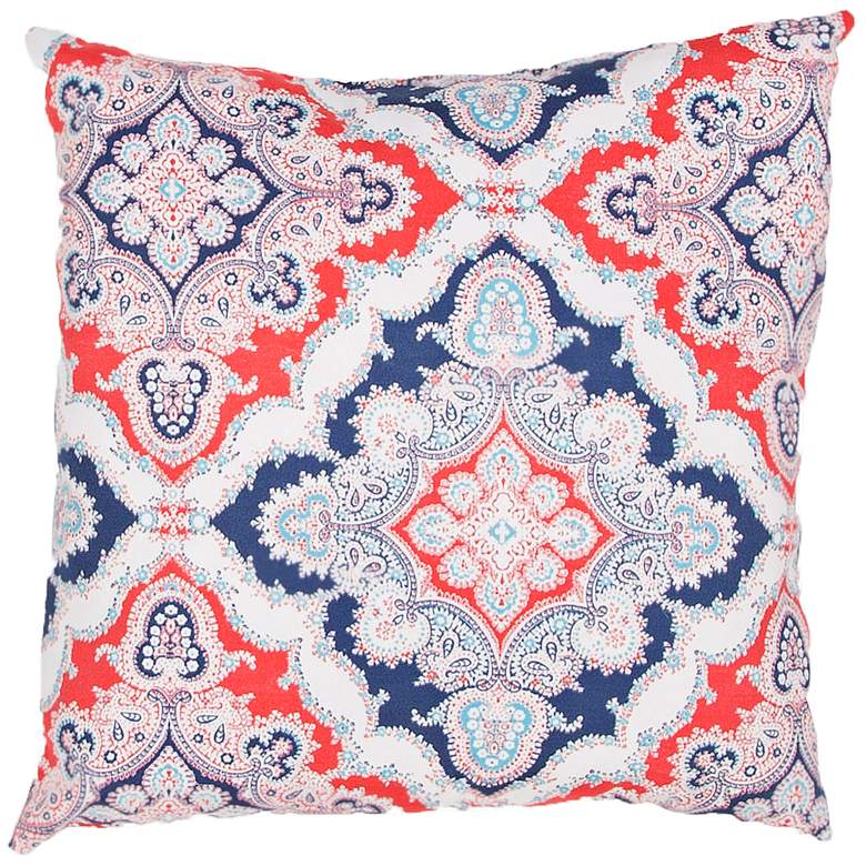 Image 1 Jaipur Veranda Tile Red and Blue 18 inch Indoor-Outdoor Pillow