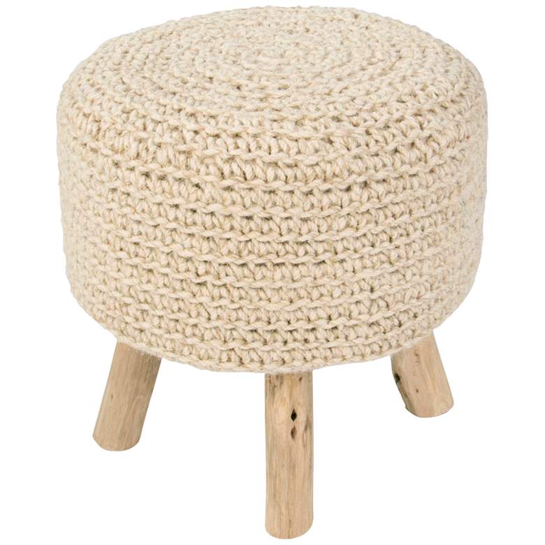 Image 2 Jaipur Westport Bleached Sand Wool With Wooden Legs Ottoman