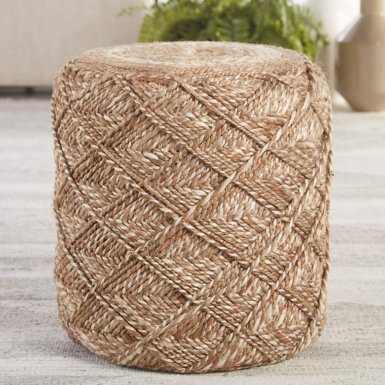 Image 1 Jaipur Ystad Natural Beige and White Cylinder Pouf Ottoman