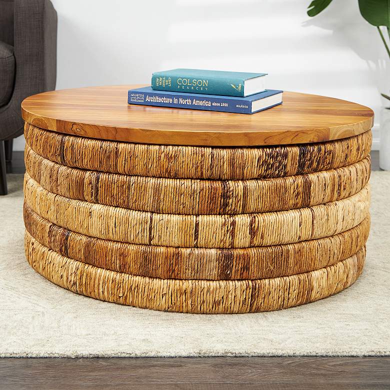 Image 1 Jakarta 33 1/2" Wide Brown Seagrass Round Coffee Table