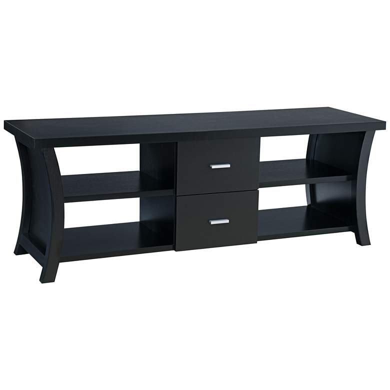 Image 1 Jakes 60 inch Wide Black Wood 2-Drawer Open TV Console