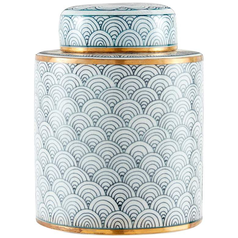 Image 1 Jalousie Navy Blue and White Ceramic Tea Canister with Lid