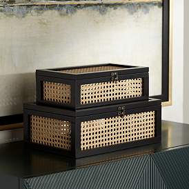 Image2 of Jamboree Black Wood and Painted Mesh Decorative Boxes Set of 2