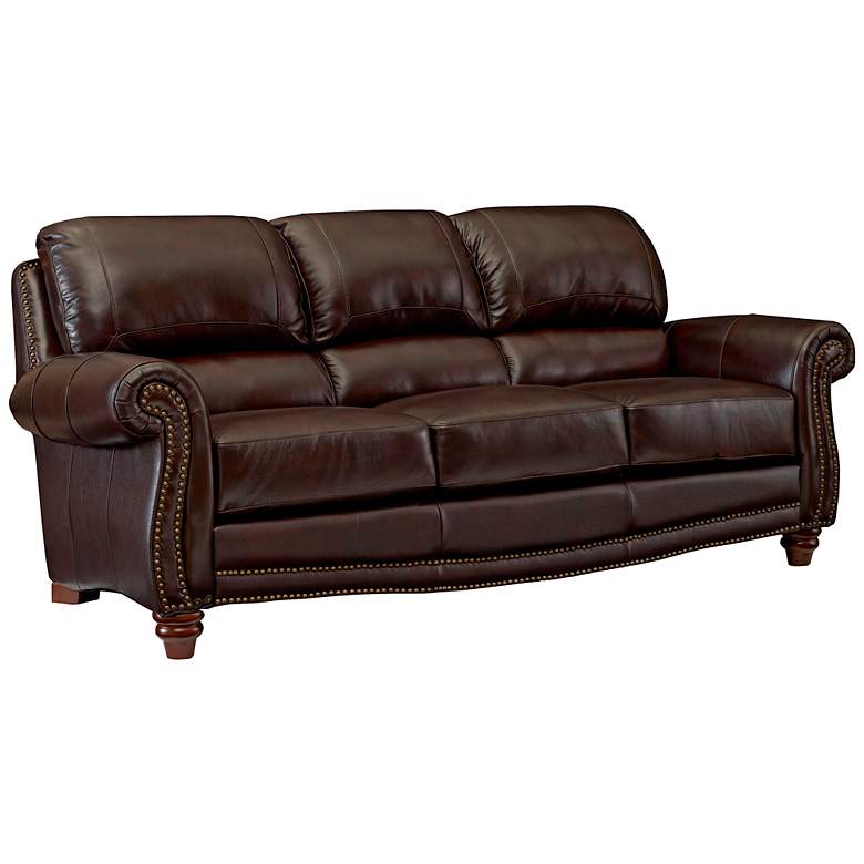 Image 1 James 84 inch Wide Top Grain Leather Brown Sofa