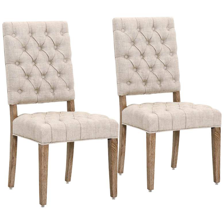 Image 1 James Bisque Linen and Solid Oak Wood Dining Chair Set of 2