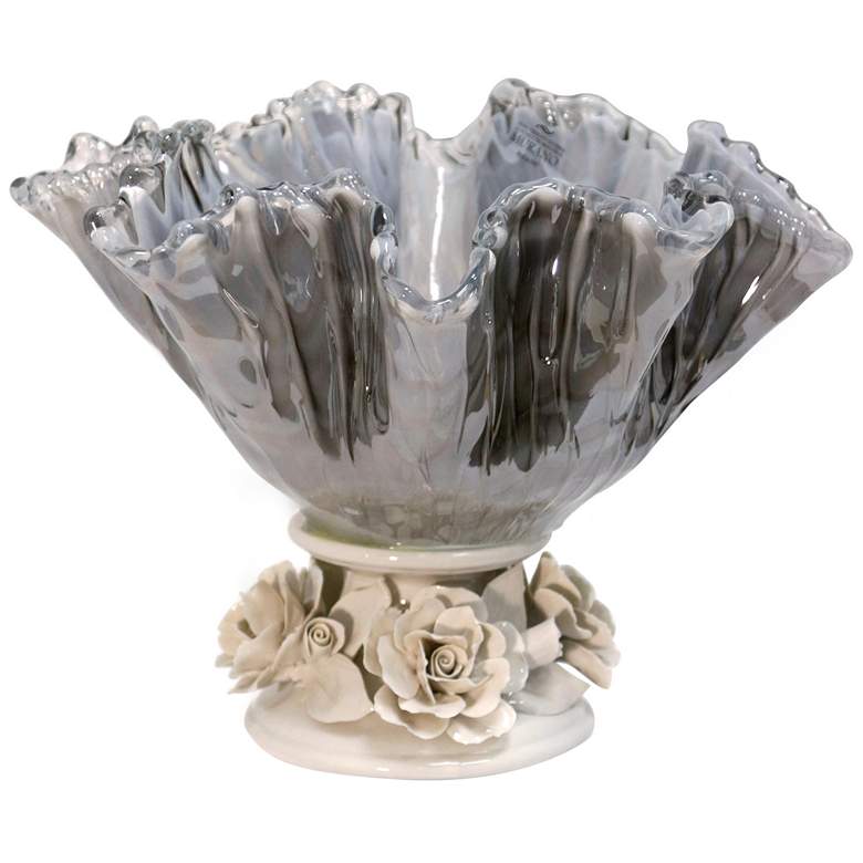 Image 1 James Bowl W/Rose Base - Murano Glass Bowl on Porcelain Rose in Ombra Gray