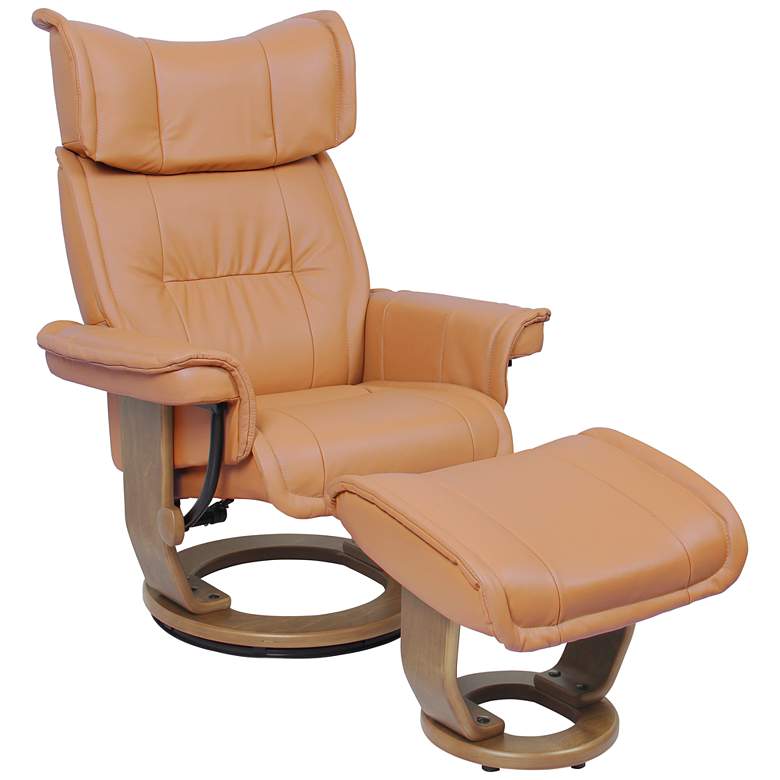 Image 1 James Light Brown Leather Swivel Recliner with Ottoman