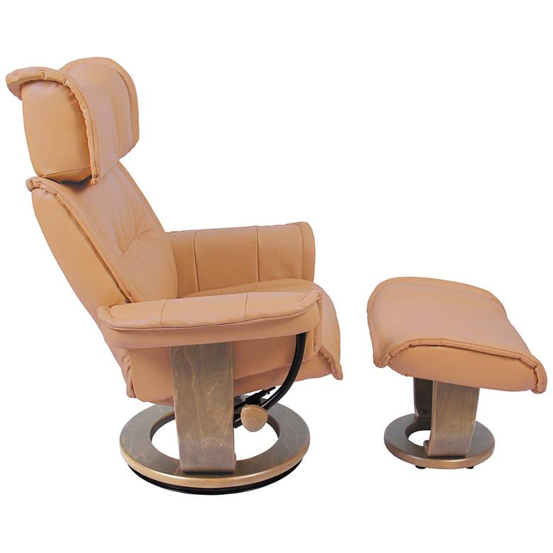 Image 4 James Light Brown Leather Swivel Recliner with Ottoman more views