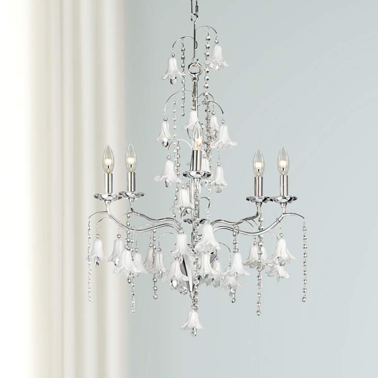 Image 1 James Moder Murano 26 inch Wide Silver 6-Light Chandelier