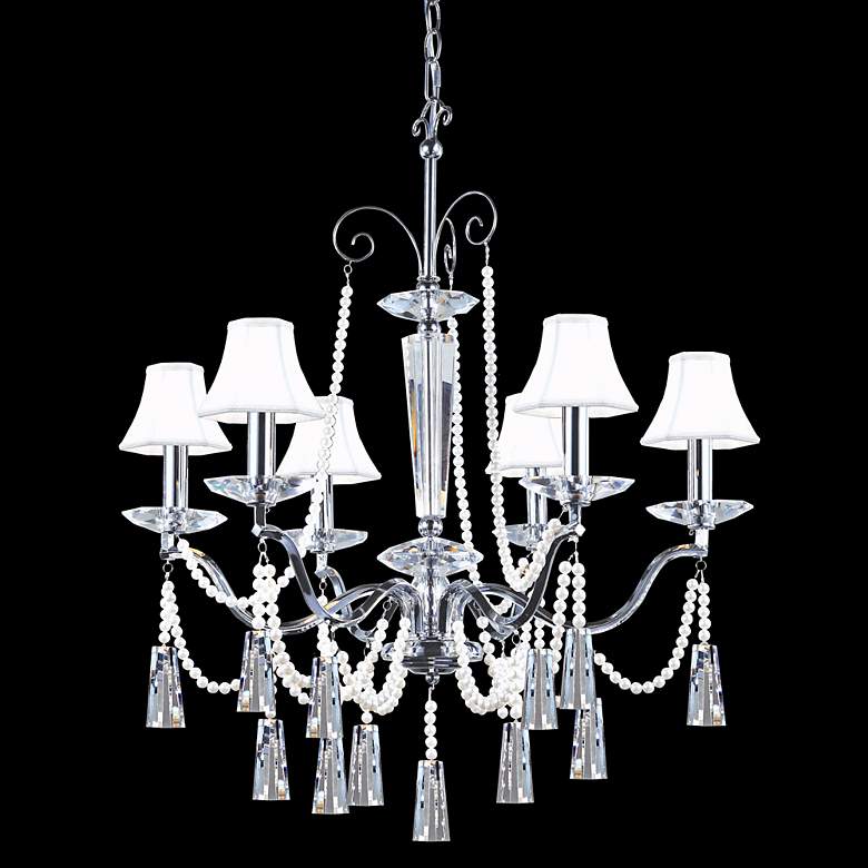 Image 1 James R. Moder 29" Wide Crystal and White Shades Chandelier