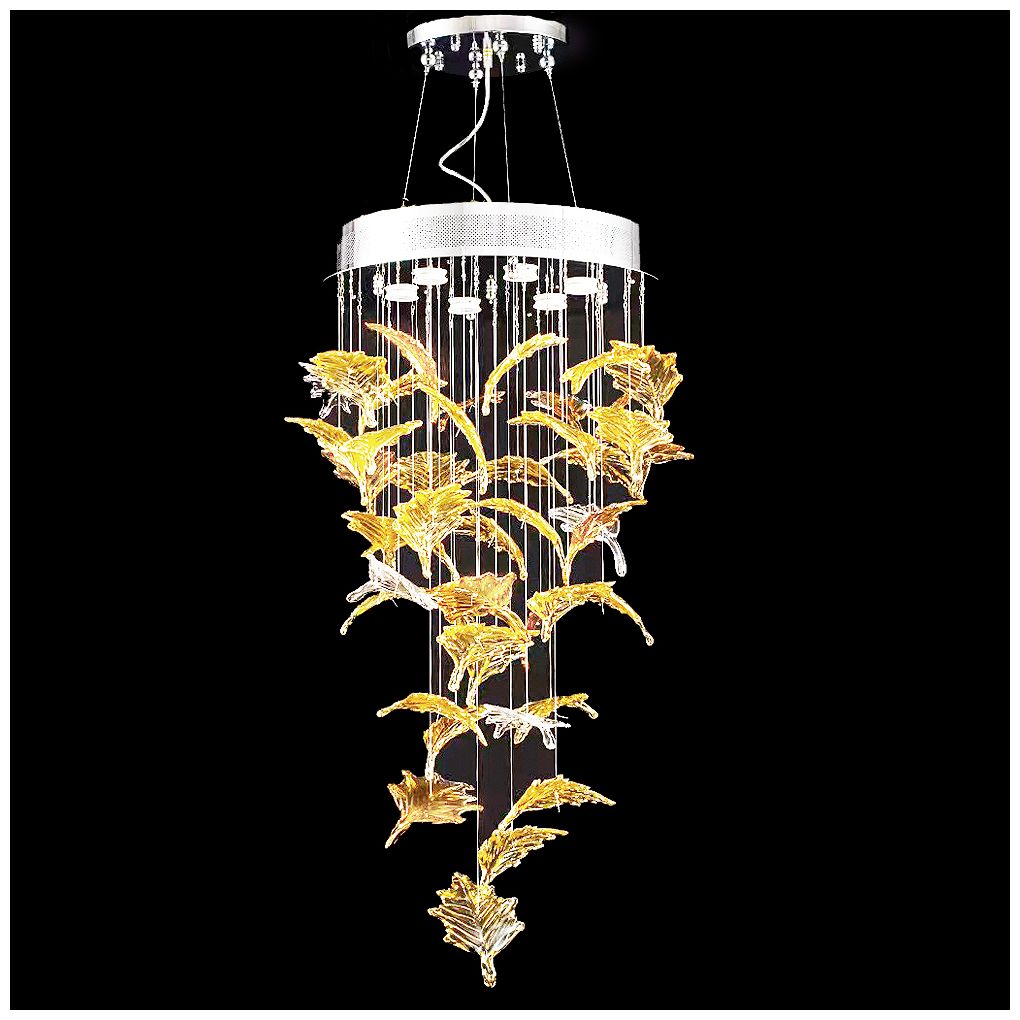 James R Moder Crystal Autumn Leaf Chandelier with Mixed Elements