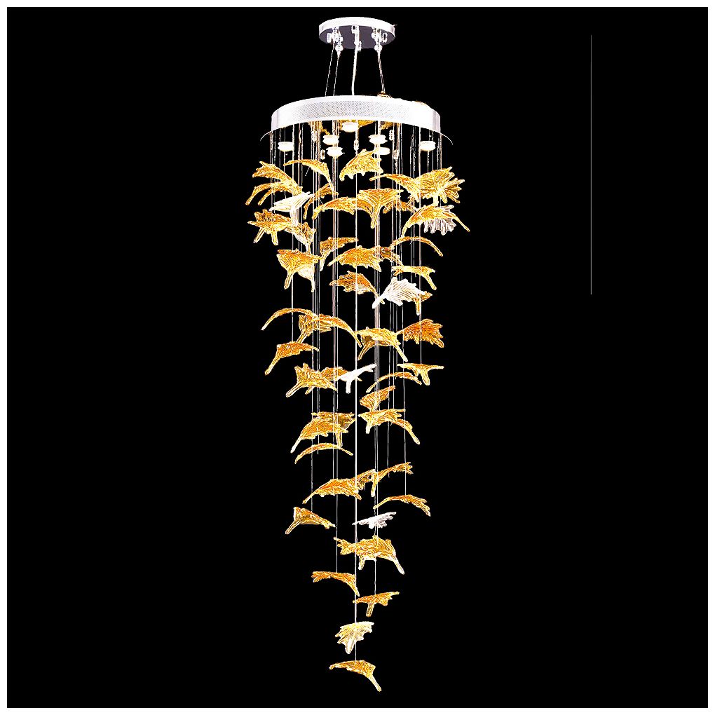 James R Moder Crystal Autumn Leaf Entry Chandelier with Mixed Elements