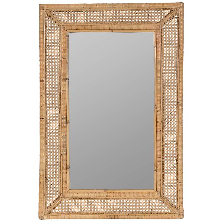 Image 2 Jameson Shiny Natural Rattan Cane 24 inch x 36 inch Wall Mirror