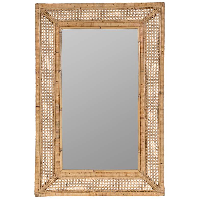 Image 2 Jameson Shiny Natural Rattan Cane 24" x 36" Wall Mirror