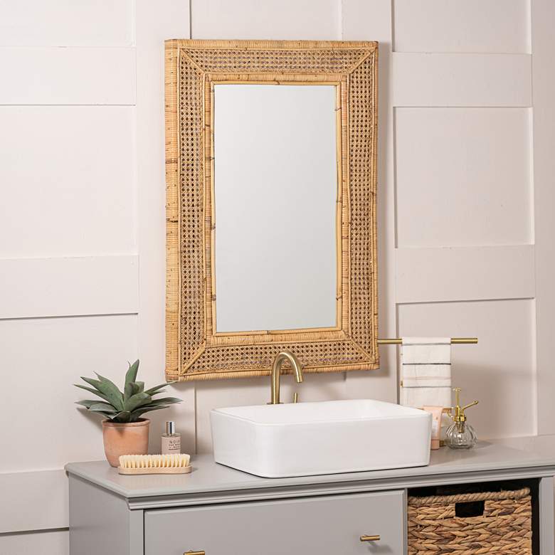 Image 1 Jameson Shiny Natural Rattan Cane 24" x 36" Wall Mirror