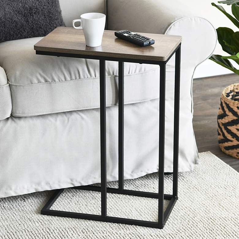 Image 1 Jamestown C-Shaped Side End Table Ashwood Rustic Wood Grain and Black Metal