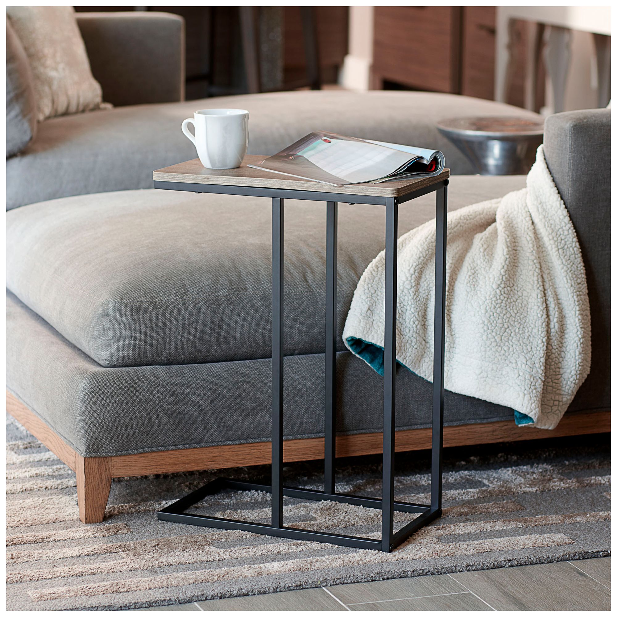 Image 3 Jamestown C-Shaped Side End Table Ashwood Rustic Wood Grain and Black Metal more views