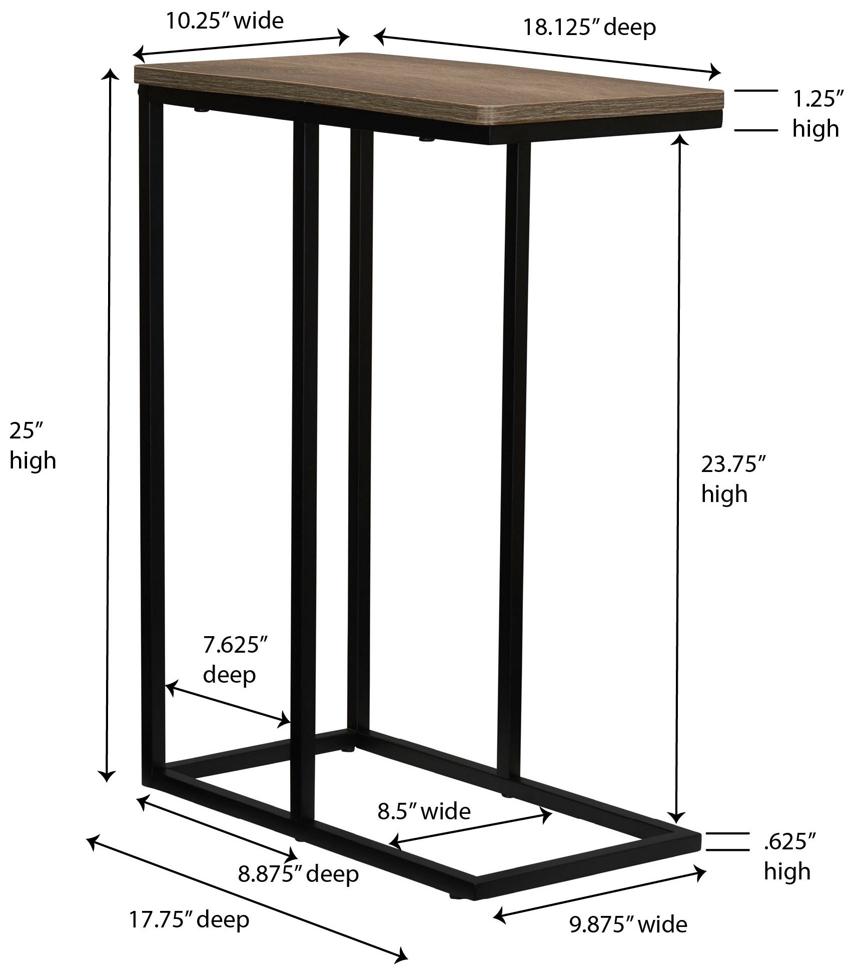 Image 4 Jamestown C-Shaped Side End Table Ashwood Rustic Wood Grain and Black Metal more views