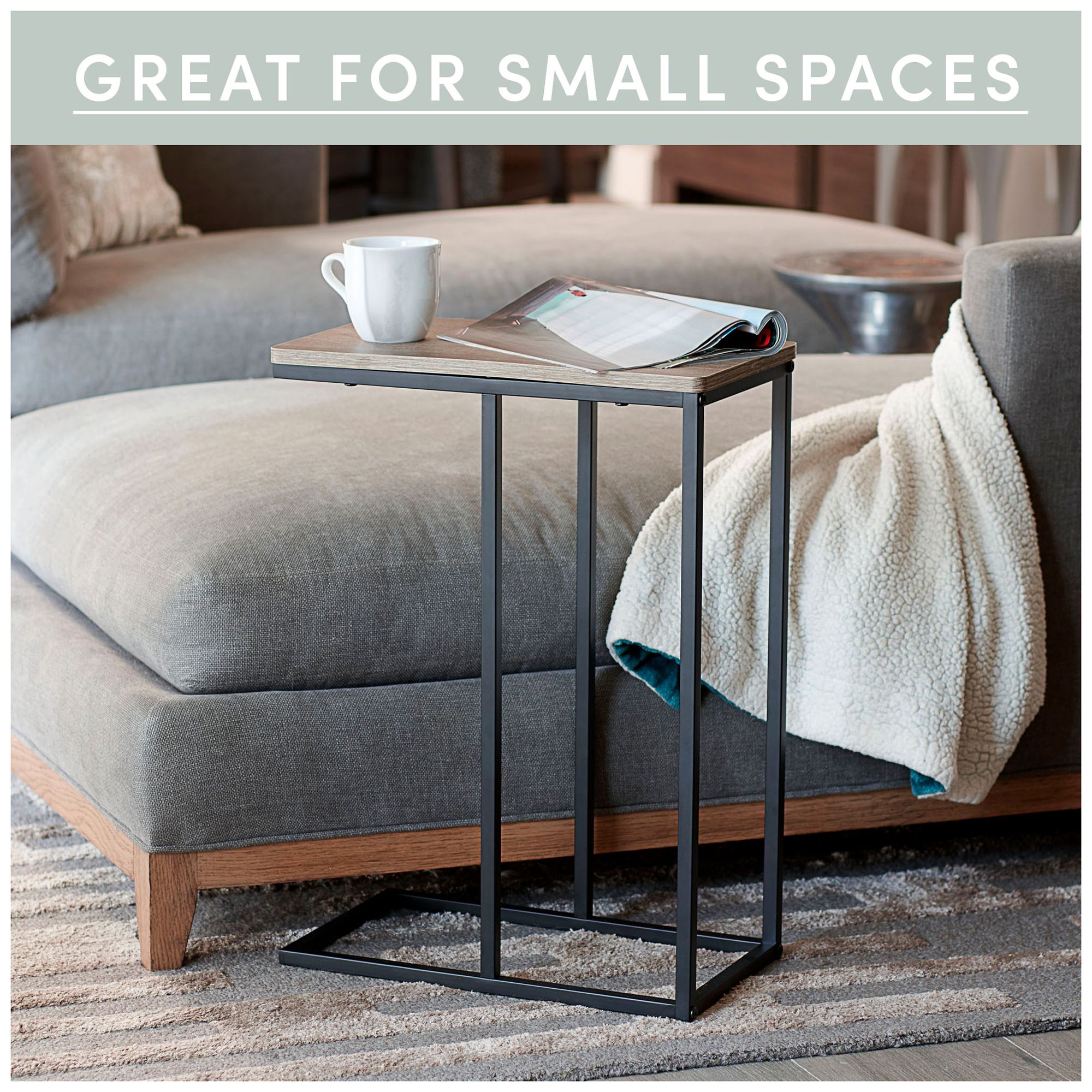 Image 5 Jamestown C-Shaped Side End Table Ashwood Rustic Wood Grain and Black Metal more views