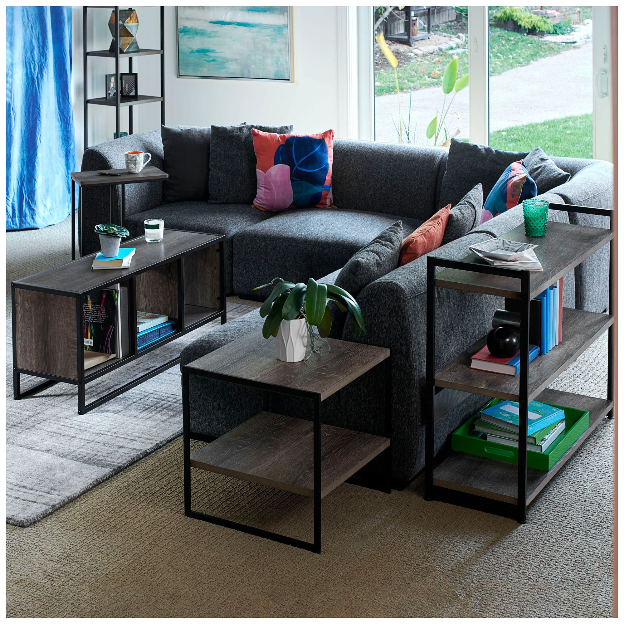 Image 6 Jamestown C-Shaped Side End Table Ashwood Rustic Wood Grain and Black Metal more views