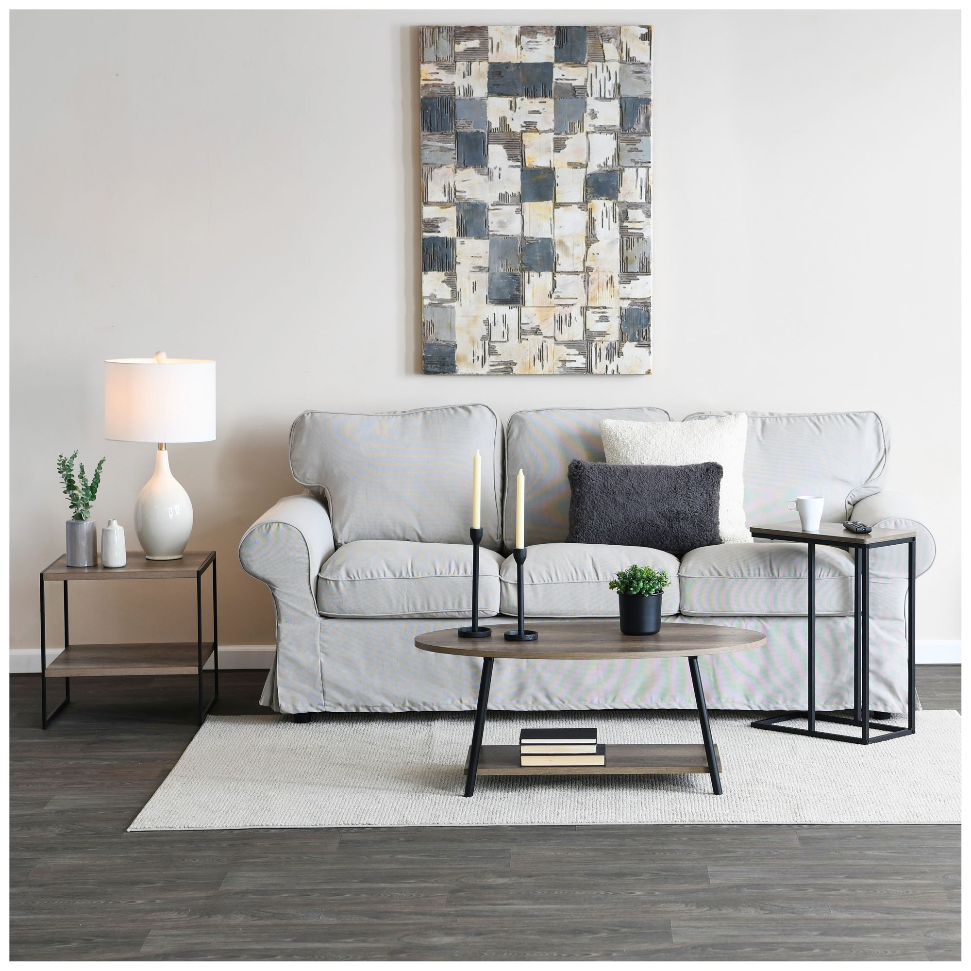 Image 7 Jamestown C-Shaped Side End Table Ashwood Rustic Wood Grain and Black Metal more views