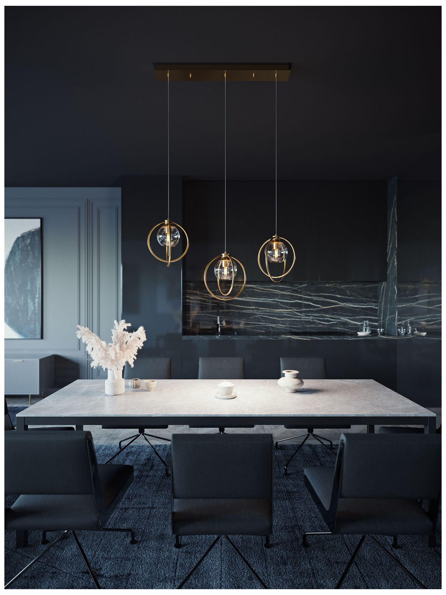 Image 4 Jamie 36" 3 Light Linear Satin Brass Mini Pendant more views