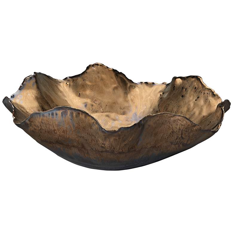 Image 1 Jamie Young 13" Wide Peony Antique Gold Ceramic Bowl
