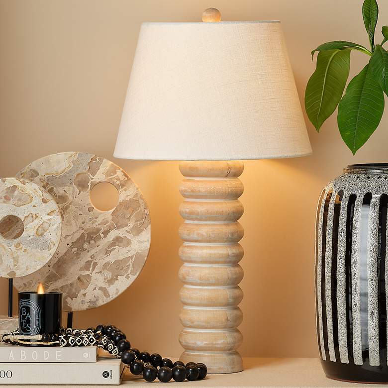 Image 1 Jamie Young Abacus Mango Wood Table Lamp with Linen Shade