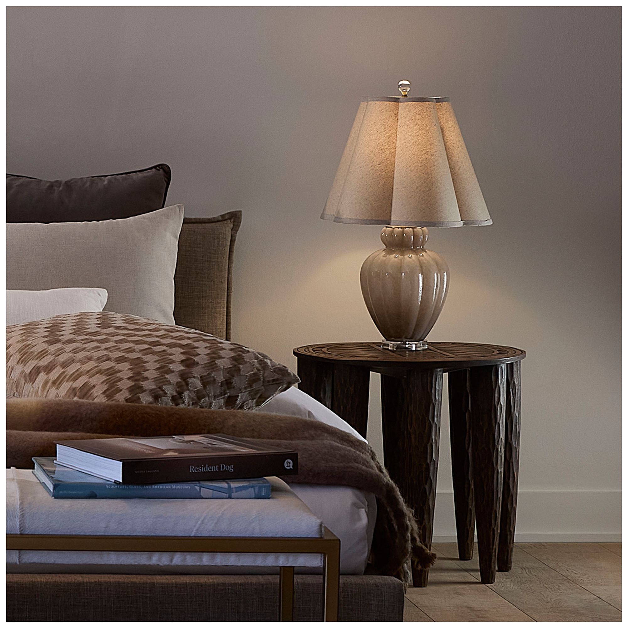 Image 2 Jamie Young Agnes Blown Glass Table Lamp with Linen Scalloped Shade, Taupe more views