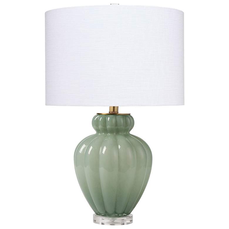 Image 1 Jamie Young Agnes Blown Glass Table Lamp with Linen Shade, Celadon