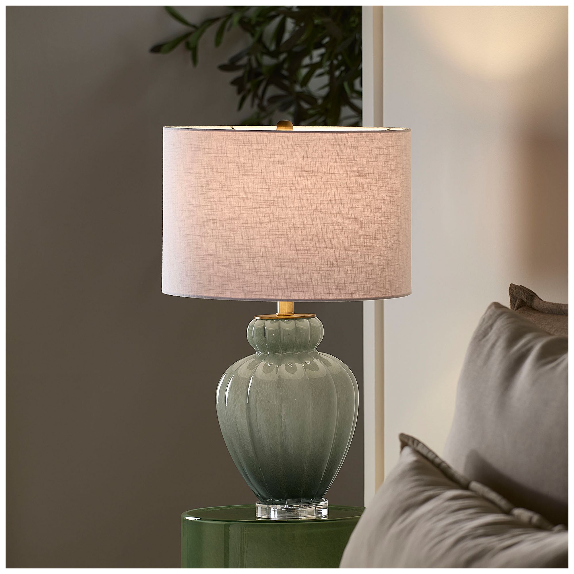 Thumbnail2 of Jamie Young Agnes Blown Glass Table Lamp with Linen Shade, Celadon more views