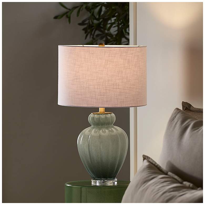 Image 2 Jamie Young Agnes Blown Glass Table Lamp with Linen Shade, Celadon more views