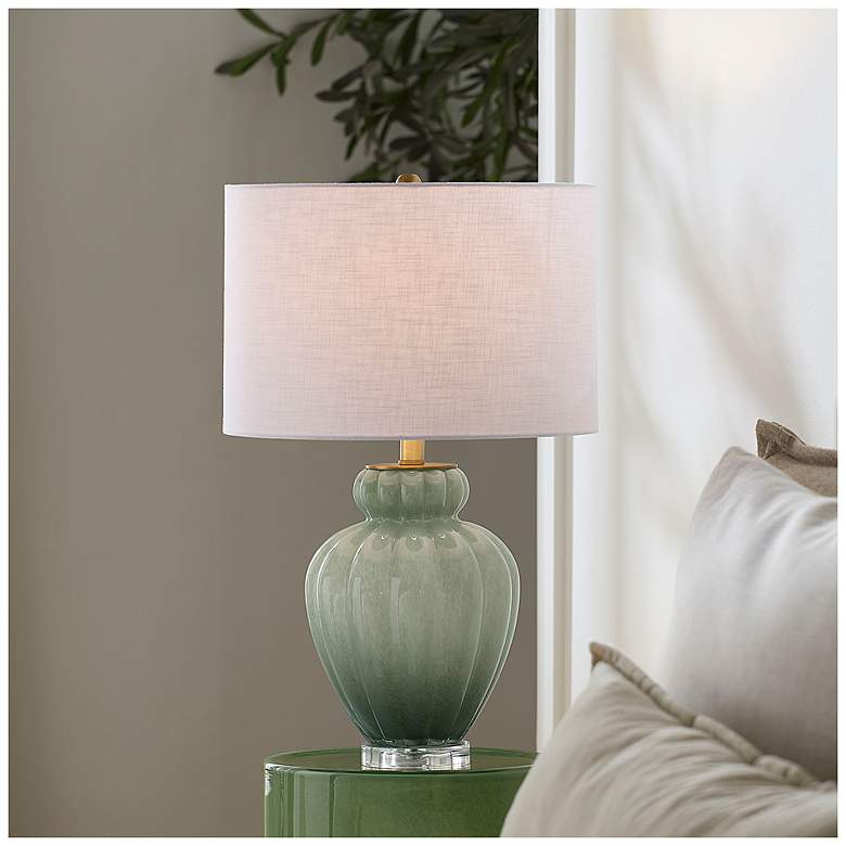 Image 5 Jamie Young Agnes Blown Glass Table Lamp with Linen Shade, Celadon more views