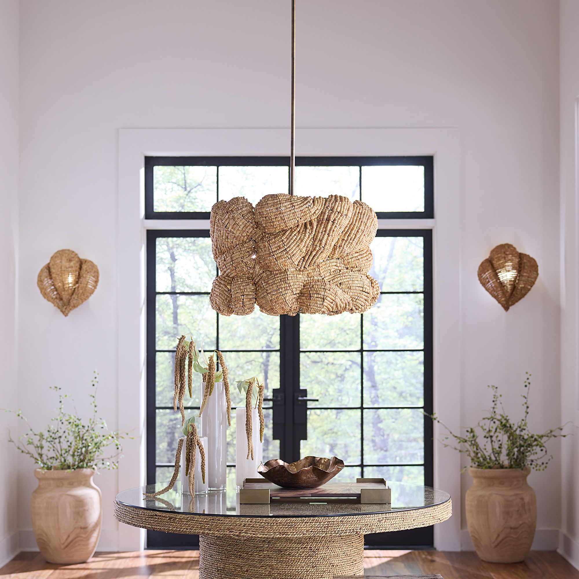 Jamie Young Anguilla 1-Light Wood Beaded Wall Sconce 16.5" in Natural