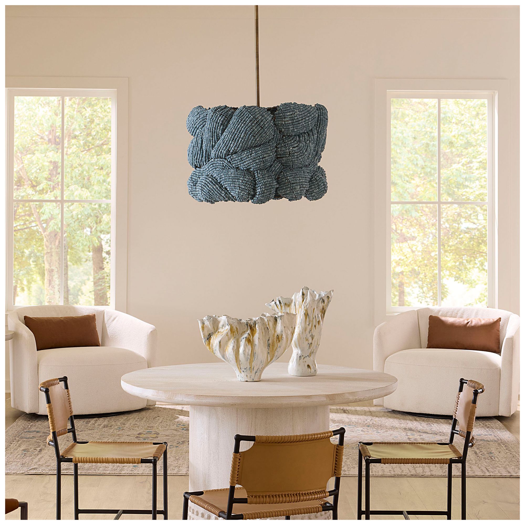 Image 2 Jamie Young Anguilla 3-Light Wood Beaded Chandelier 65.5" in Blue more views