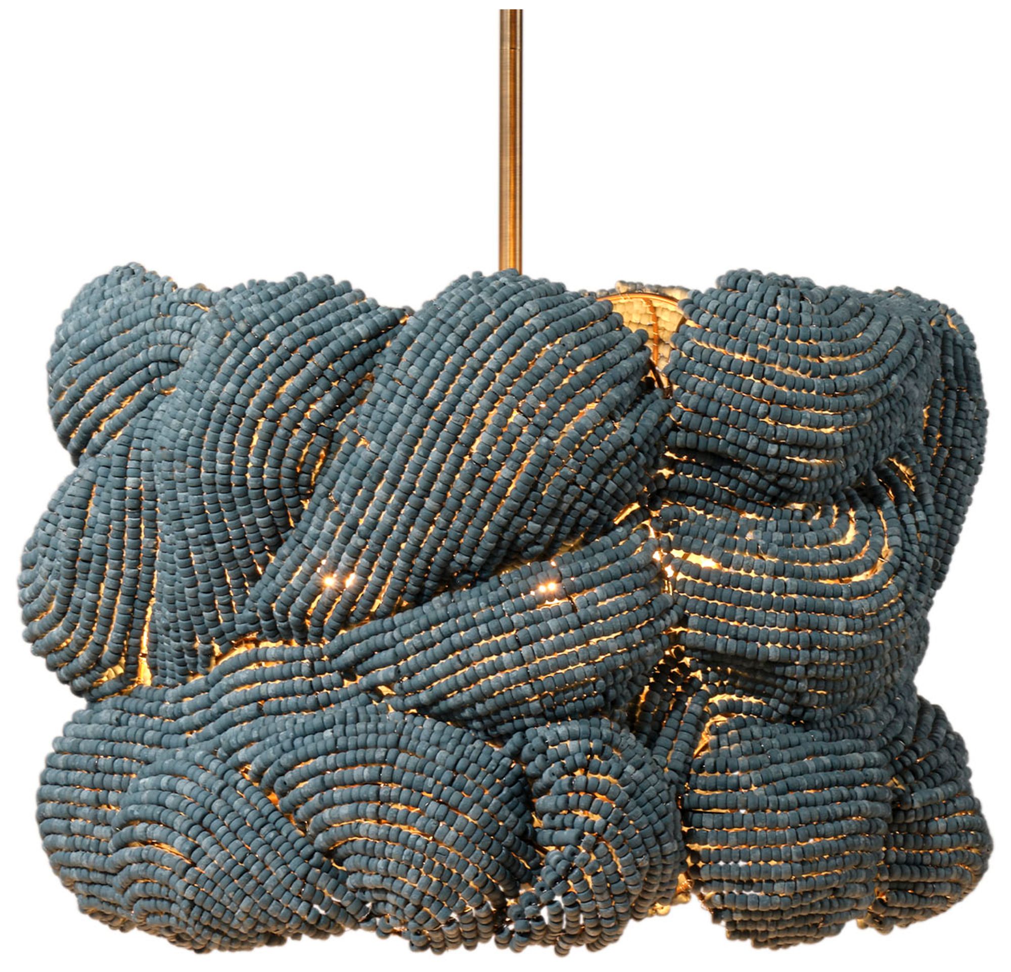 Image 7 Jamie Young Anguilla 3-Light Wood Beaded Chandelier 65.5" in Blue more views