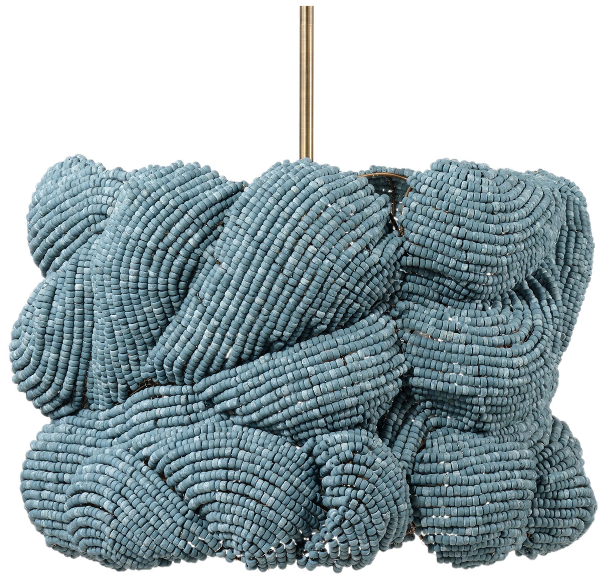 Jamie Young Anguilla 3-Light Wood Beaded Chandelier 65.5" in Blue