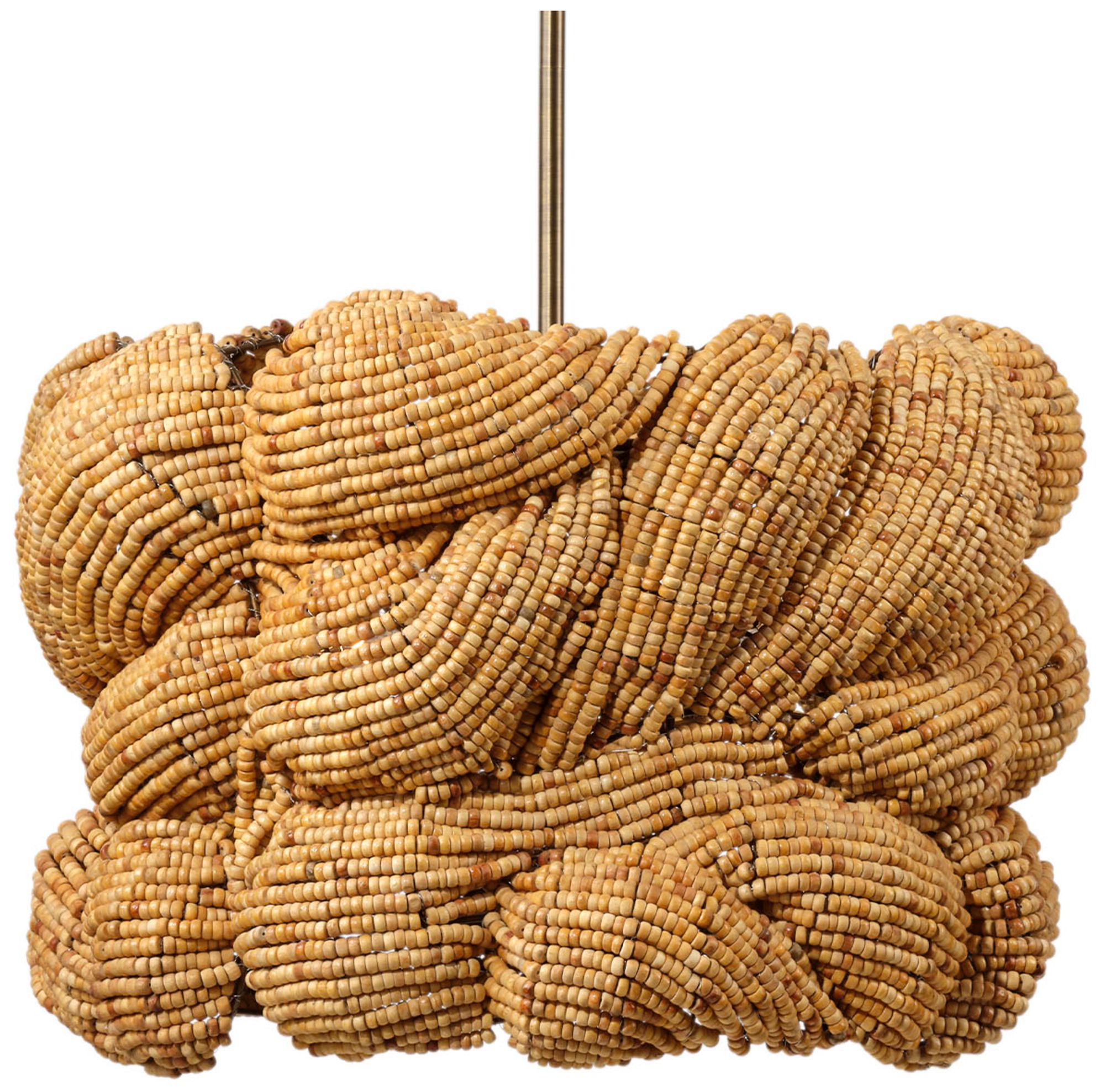 Jamie Young Anguilla 3-Light Wood Beaded Chandelier 65.5" in Natural