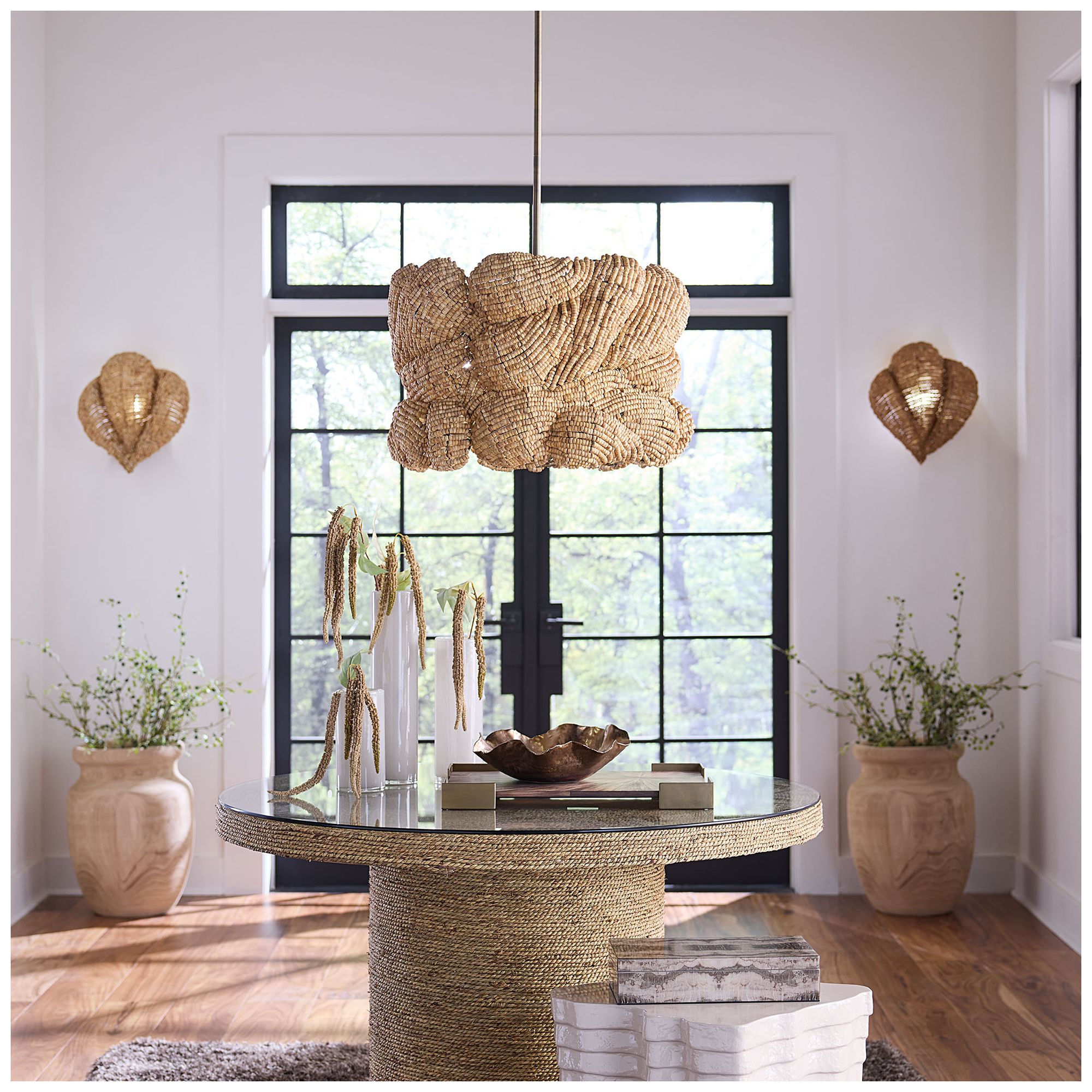 Image 2 Jamie Young Anguilla 3-Light Wood Beaded Chandelier 65.5" in Natural more views