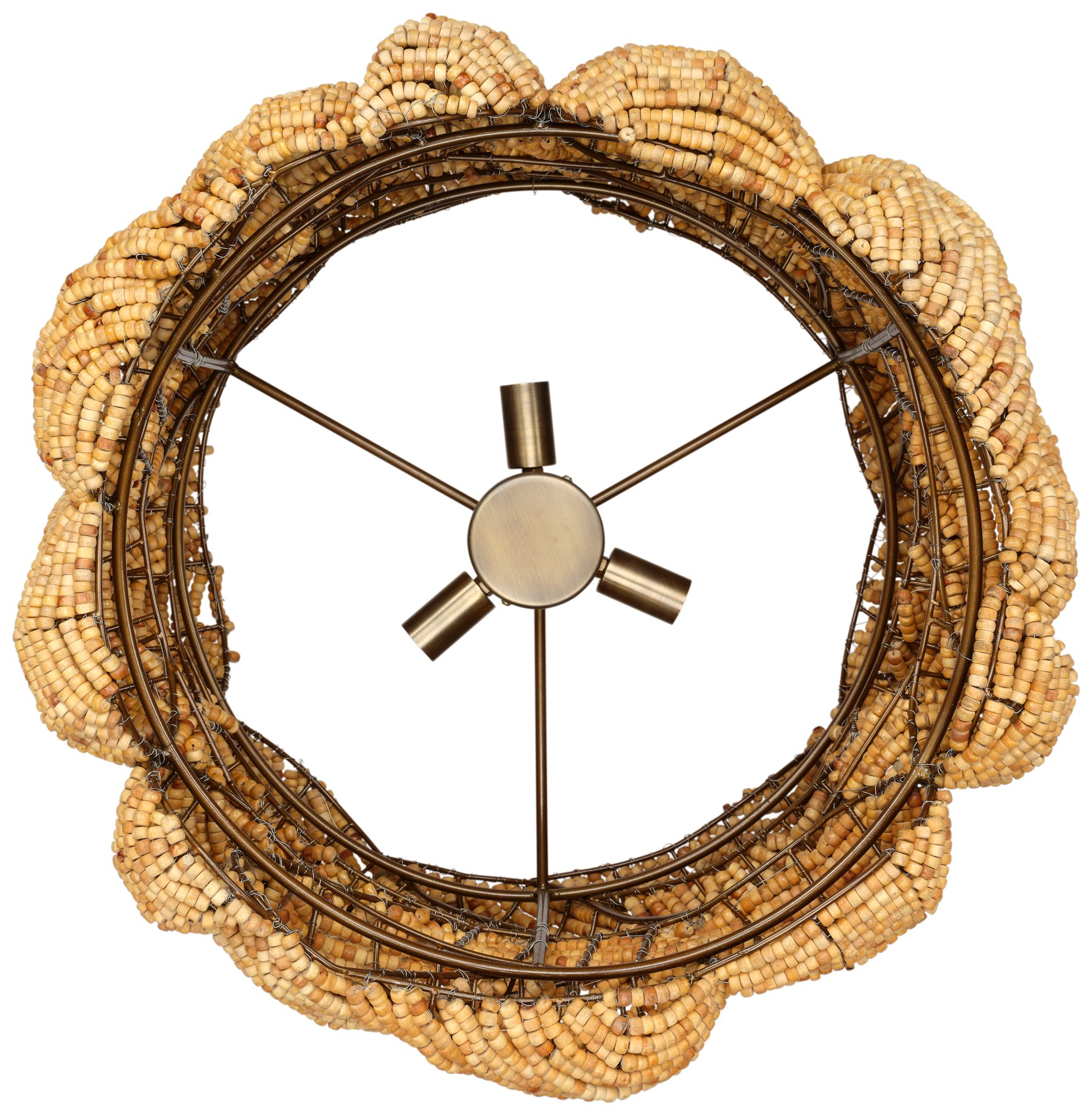 Jamie Young Anguilla 3-Light Wood Beaded Chandelier 65.5" in Natural