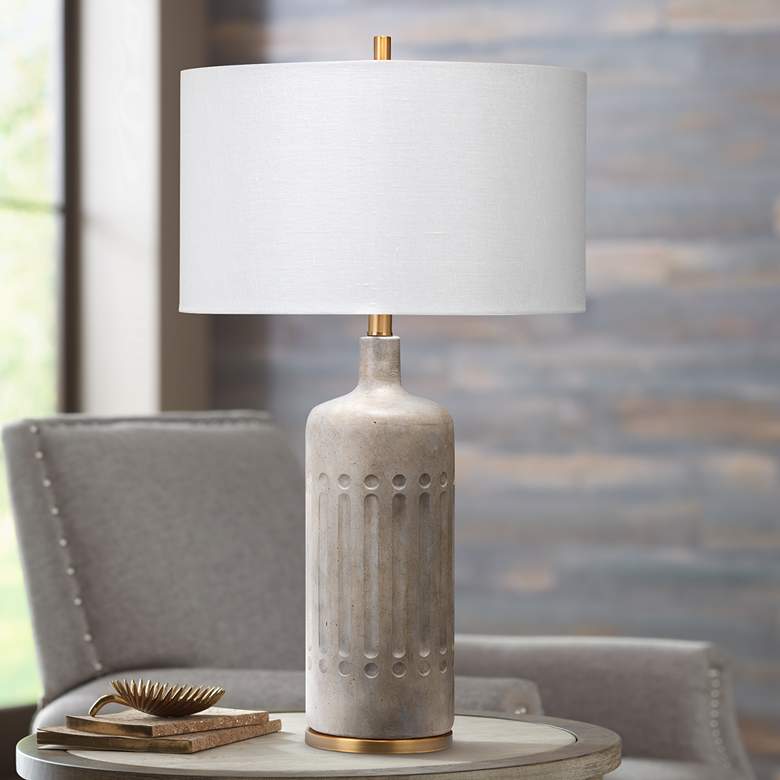 Image 1 Jamie Young Annex Textured Gray Cement Table Lamp