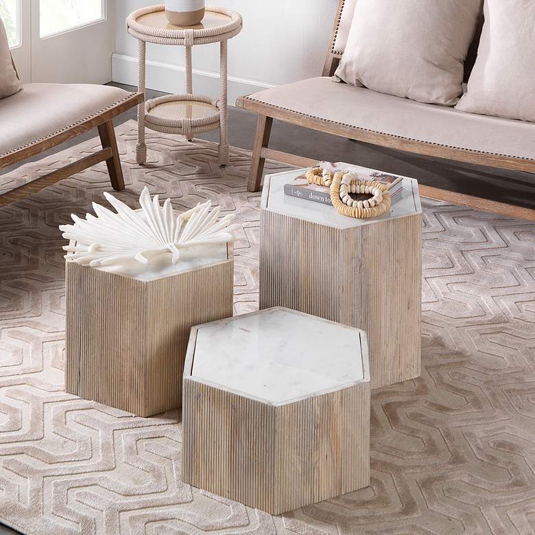 Image 3 Jamie Young Argan 14" High Natural Wood Hexagon Table more views