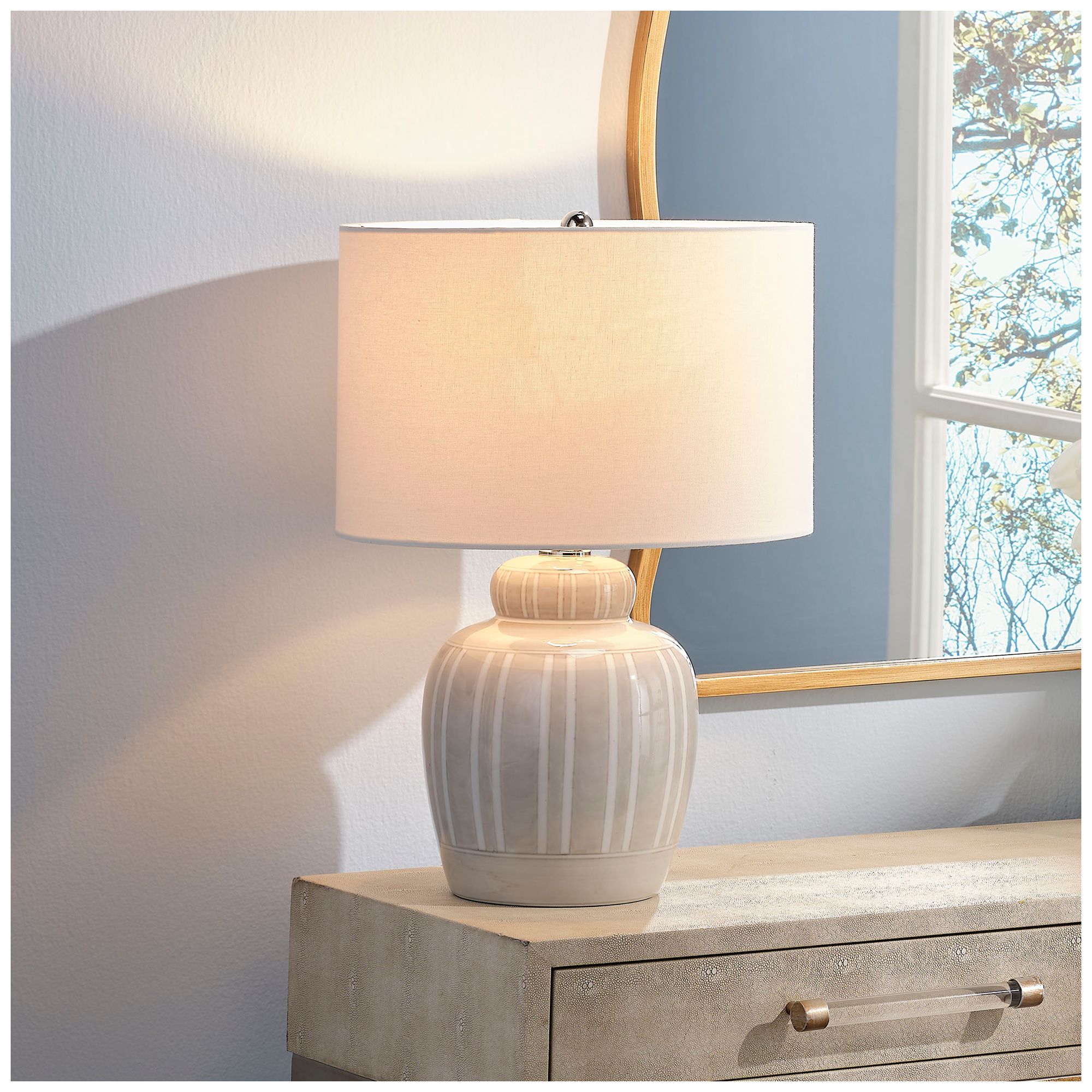 Image 2 Jamie Young Arthur Ceramic Table Lamp with Linen Shade, Grey more views