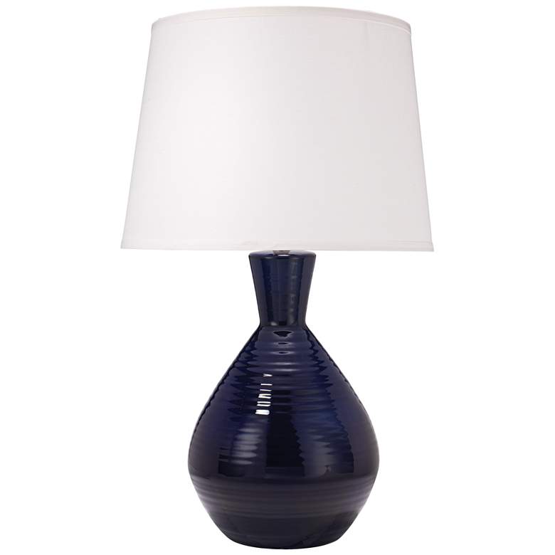 Image 1 Jamie Young Ash Bottle 31" Navy Blue Ribbed Ceramic Table Lamp