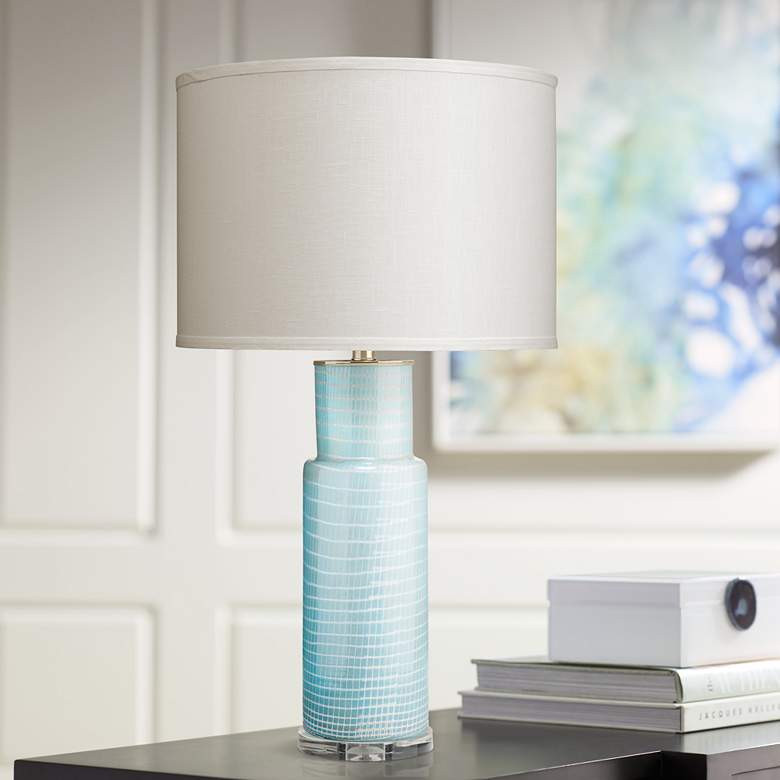 Image 1 Jamie Young Atwater Sky Blue Glass Column Table Lamp