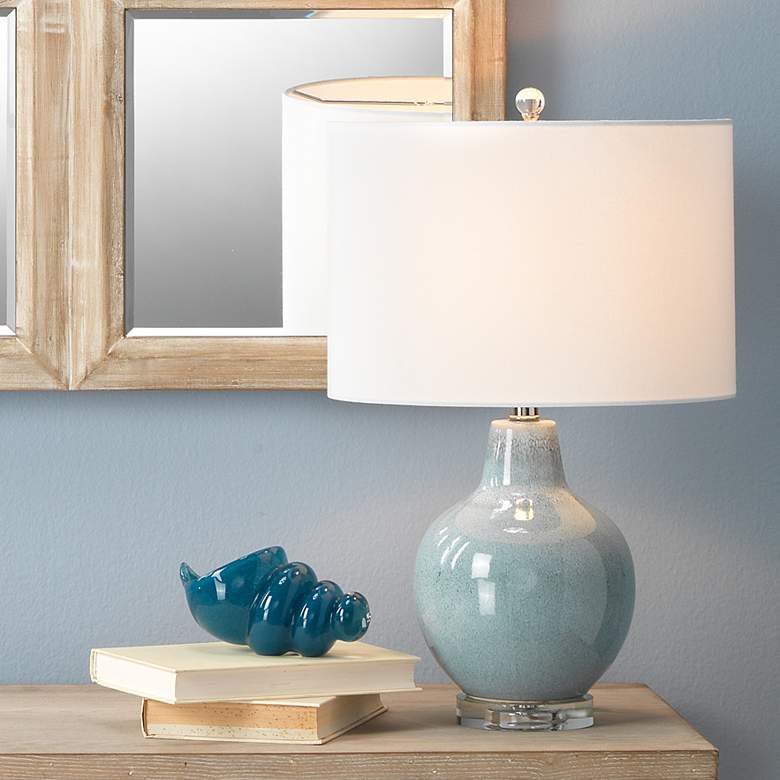Image 1 Jamie Young Aubrey Blue Ceramic Table Lamp with Cotton Shade