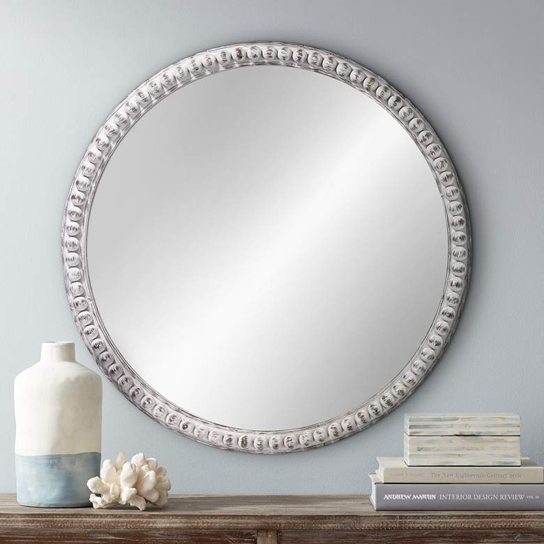 Image 1 Jamie Young Audrey White Wood Beaded 30" Round Wall Mirror