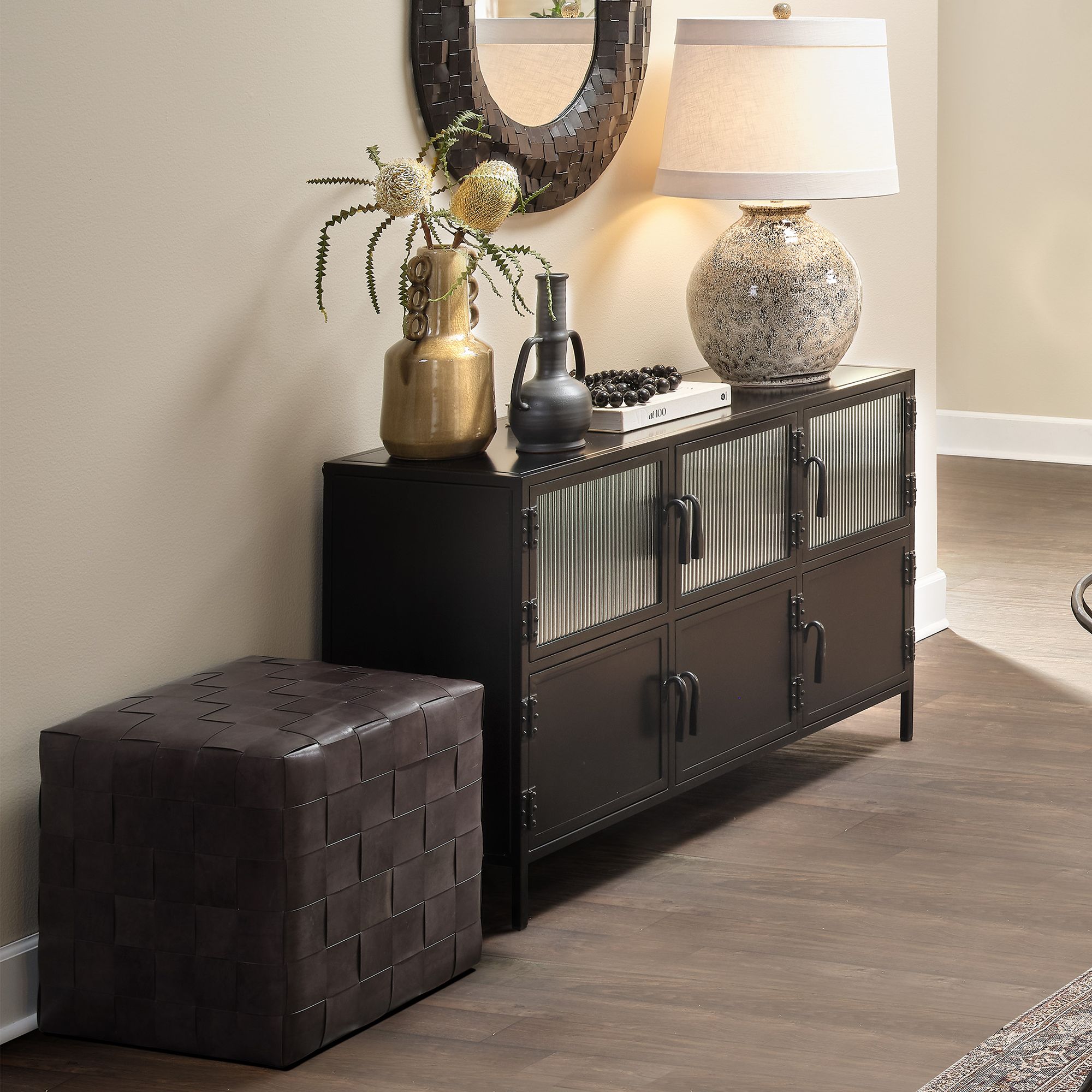 Image 3 Jamie Young Basket Weave Leather Ottoman more views